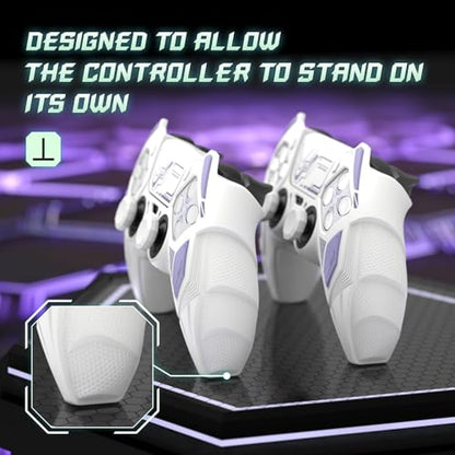 PlayVital Silicone Skin Set for PS5 Controller - Mecha Rhino Design, Anti-Slip Grip Cover Protector Compatible with Charging Dock, with Thumb Grips & Touchpad Sticker - White & Light Violet - color: White & Light Violet