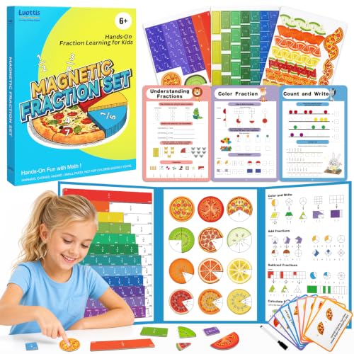 Magnetic Fraction Playbook for Kids – Magnetic Fraction Tiles & Montessori Fraction Demonstration Book, Hands-On Educational Puzzle Learning Set for Home, Elementary Classroom & Homeschool