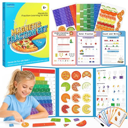 Magnetic Fraction Playbook for Kids – Magnetic Fraction Tiles & Montessori Fraction Demonstration Book, Hands-On Educational Puzzle Learning Set for Home, Elementary Classroom & Homeschool
