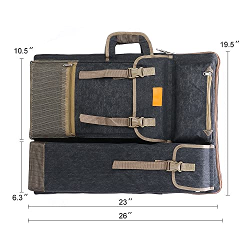 TRANSON Art Portfolio Case Artist Backpack Canvas Bag Large 26” x 19.5” - color: Black