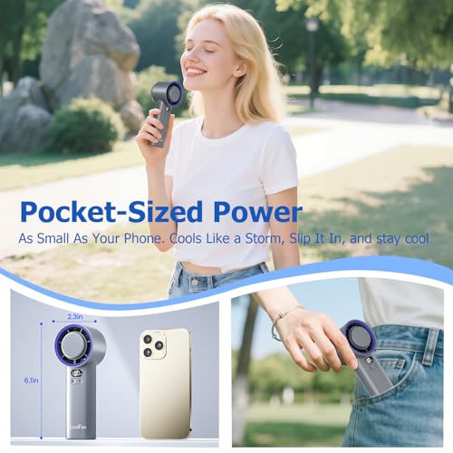 HandFan 5200mAh High Speed Handheld Turbo Fan, 13000 RPM Powerful Cooling Ice Fan, Portable Mini Fans Rechargeable, 100 Speeds Adjustable, for Summer Beach Travel Concerts, Gifts for Women(Gray) - color: Gray