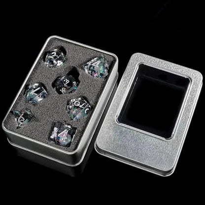 Polyhedral Dice Set D&D Sharp Edge Dice Resin Iridecent Mylar Galaxy for RPG Role Playing Compatible with DND Gift (White Quicksand + Black Cat) - color: White Quicksand Black Cat