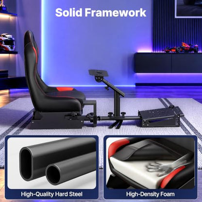 DIWANGUS Racing Simulator Cockpit, Foldable Steel Sim Rig with Seat | Adjustable Wheel Deck Height & Angle, Pedal Angle & Position, Foldable Frame, Fits Logitech, MOZA, Thrustmaster