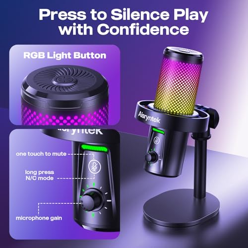 USB Gaming Microphone for PC - 96kHz/24-bit Studio Quality Cardioid Condenser Mic with Mute Button, Gain Control & 3.5mm Headphone Jack - Plug & Play for Streaming, Podcast, Twitch, PS5