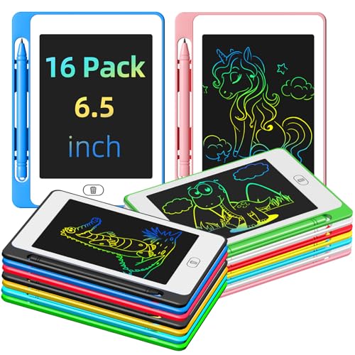 Party Favor 16 Pack LCD Writing Tablet for Kids, 6.5 Inch Colorful Doodle Board, Erasable Reusable Electronic Drawing Pads, Educational Learning Toys Birthday Gifts for Girls Boys Age 3 4 5 6 7 8 - color: 16 Pack
