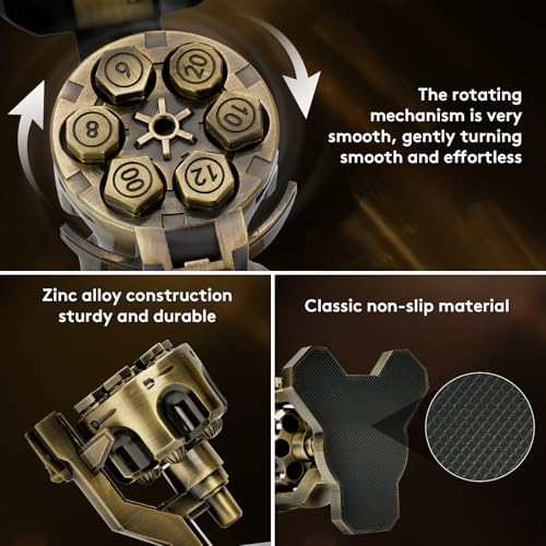 Bullet Nest Revolver Dice Set – Premium 7-Piece Zinc Alloy Polyhedral Dice with Spinning Revolver Cylinder Case, Collectible DND Dice Gift for Dungeons & Dragons, RPG & Tabletop Gamers (D00, Bronze) - color: Bronze, style: D00
