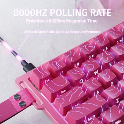 ATTACK SHARK X68HE RT Mechanical Gaming Keyboard 60% Wired TKL-Rose Contour | Adjustable Actuation,Hall Effect Magnetic Switch,8KHz Polling Rate,RGB Backlit,Top Mount,Side Printed Keycap for PC Mac Gamer - color: Rose Contour, size: Keyboard