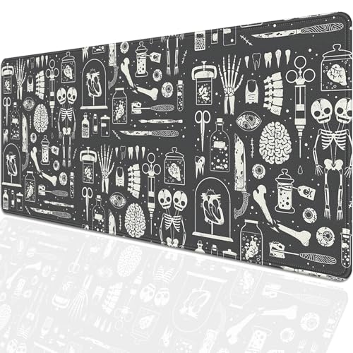Human Skeleton Medical Mouse Pad,Large X Ray Mousepad Desk Pad with Stitched Edges,Non-Slip Waterproof Rubber Base Mouse Mat for Office Computer Keyboard Laptop Home 27.5x11.8 in - color: X-Rays