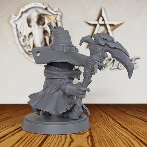 AUSPDICE TTRPG Minis for Fantasy Role Playing & Tabletop RPG Game - 28mm Scale Miniature Figure for Dungeon Masters & Miniature Game, Humanoid RPG Accessory - Pumpkin Demon (AS239) | Humanoid Pumpkin Demon with Witch Hat and Scythe for Fantasy Role Playin