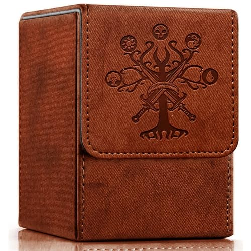 PROMAXIBINDER MTG Card Deck Box, Commander Deck Box Fits 100+ Single Sleeved Cards, Storage for TCG/MTG Crads, PU Leather Strong Magenet (Brickred, Tree) - color: A-Brick Red Tree, size: 100+