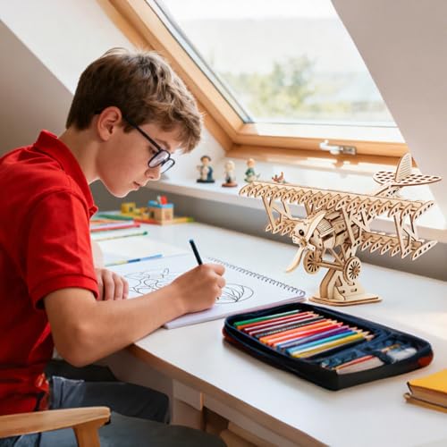 DIY Airplane Wooden 3D Puzzles Model Kit | 105 Pieces, For Adult, Jigsaw - style: Airplane