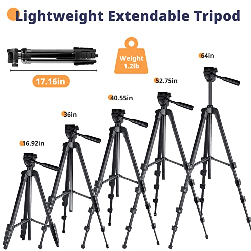 64” Phone&Tablet Tripod, Aureday Cell Phone Tripod for iPhone with Wireless Remote and Phone Holder Bundle with 14'' Selfie Ring Light with 62'' Tripod Stand and Phone Holder, Dimmable LED Phone Ringl