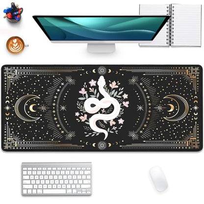 Mysterious Starry Sky Moon and White Snake Pattern Large Extended Gaming Mouse Pad E-Sports Office Desk Mat Keyboard Pad Rubber Non-Slip Computer Mouse Mat Suitable for Home Office Work(27.5X11.8 in) - color: Starry Sky Moon and White Snake