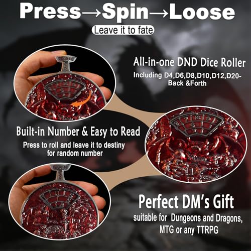 DND Dice Roller D4-D20 Metal Pocket Watch 3D Dragon Art Scarlet | All-in-one dnd spinner dice. metal pocket watch design.press to roll. zinc alloy metal. mtg ttrpg gifts - color: Dice Roller-scarlet
