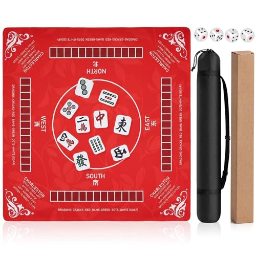 Crease-Free Mahjong Mat with Rules for Table 32.4''x32.4'', Rolled Shipping, Mah Jongg Mat with Carrying Bag for American Mahjong, Poker, Board Games, Card Games & Dominoes (Bright Red) - color: Bright Red