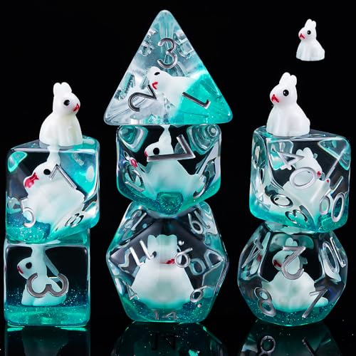Resin Rabbit DND Dice Set, Polyhedral D&D Dice Animal Inclusion Dice for Dungeons and Dragons MTG RPG Board Games for 15 Years and Up - color: Rabbit