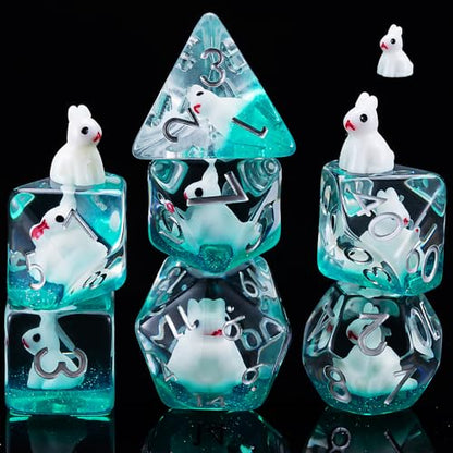 Resin Rabbit DND Dice Set, Polyhedral D&D Dice Animal Inclusion Dice for Dungeons and Dragons MTG RPG Board Games for 15 Years and Up - color: Rabbit