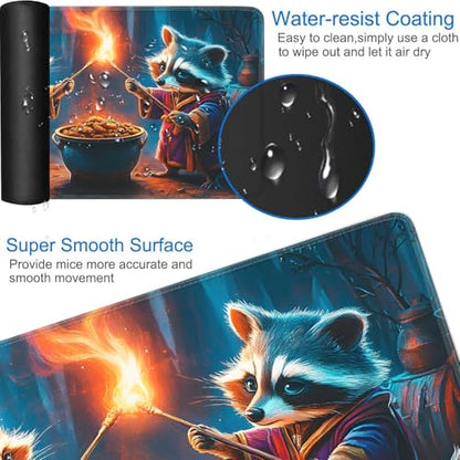 for MTG Game Playmat - 24 x 14 inches with Dices and Storage Bags, Non-Slip Base for TCG and Board Game Card Mats, Trading Card Games Mat, Raccoon Wizards Pattern Collectible Card Playmats - color: Jv-playmat-p7-1-h214