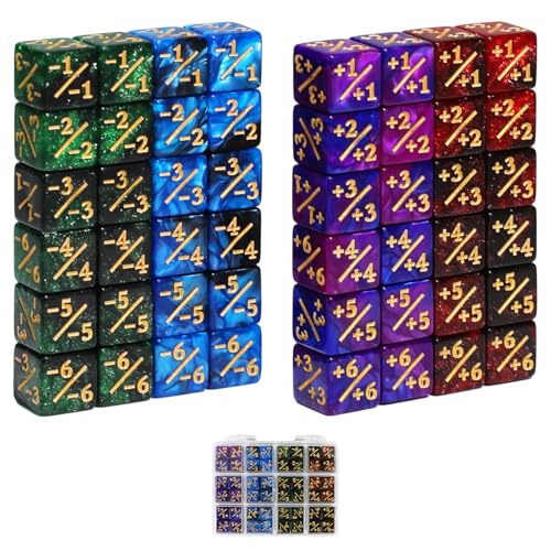 SIXPOINTS 48Pcs 12mm MTG Counter Dice Plus 1 Life Counters +1/+1 Tokens 4 Color 6 Sided Dice Set with Case for Magic The Gathering, MTG, TCG, Card Games Accessories (Red & Green & Blue & Purple) - color: Red & Green & Blue & Purple