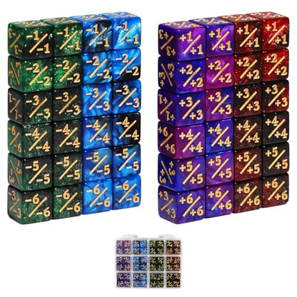 SIXPOINTS 48Pcs 12mm MTG Counter Dice Plus 1 Life Counters +1/+1 Tokens 4 Color 6 Sided Dice Set with Case for Magic The Gathering, MTG, TCG, Card Games Accessories (Red & Green & Blue & Purple) - color: Red & Green & Blue & Purple