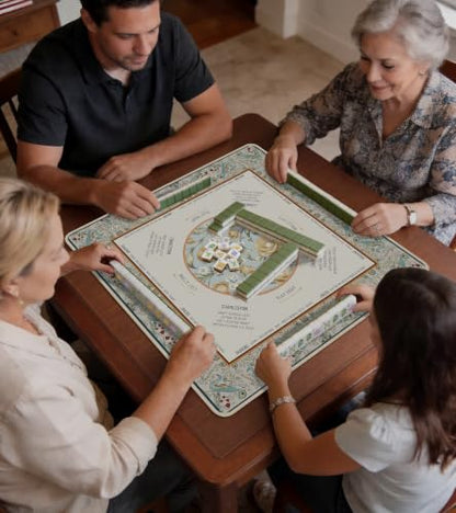 Travel Mahjong Mat Table with Rules Mah Jong Mat Neoprene Chinoiserie Floral Majong Learning Mat Instructions Mahjong Gifts Women Unique Non-Slip Rubber Pad, 21" x 21", Peacock - color: Peacock, size: 21" x 21"