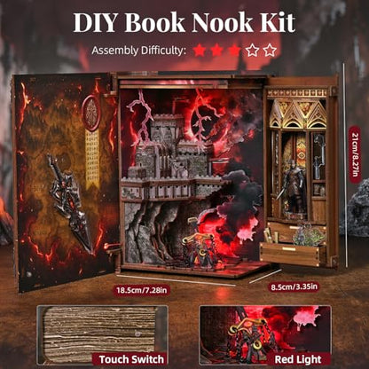 MiniCity Sword of Fire Book Nook Kit, 3D Wooden Bookshelf Puzzle with LED | 255-piece book-style DIY kit with LED and dust cover; glue/tools and guide included; 4-6 hr build for shelf decor, ages 14+. - style: The Sword of Fire