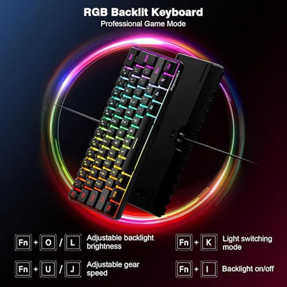 Snpurdiri 60% Wired Gaming Keyboard, RGB Backlit Ultra-Compact Mini Keyboard, Waterproof Small Compact 61 Keys for PC/Mac Gamer, Typist, Travel, Easy to Carry on Business Trip(Black) - color: Black