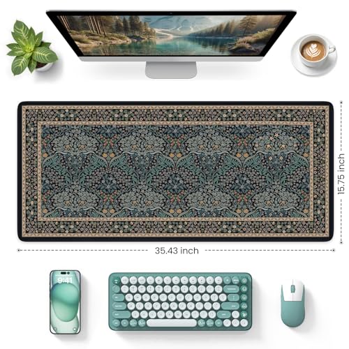 iCasso Desk Cover Mat, Office Mouse Pad,35.4x15.7in,Retro Black | Extra Large Matt for Desktop, Anti-Slip Big Mousepad with Stitched Edges for Computer, PC, Office, Home Workspace - color: A-retro Black