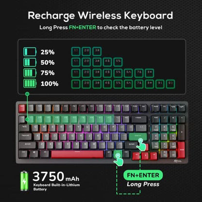 RK ROYAL KLUDGE RK98 Gaming Keyboard, Wireless Mechanical Keyboard 100 Keys Tri-Mode BT5.1/2.4G/USB-C Full Size Hot Swappable Custom Keyboard with Numpad RGB Backlit, Massive Battery, Silver Switch - color: Black, size: Hot Swap Sliver Speed Switch
