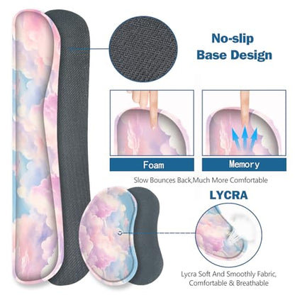 ToLuLu Large Mouse Pad Desk Pad, Wrist Rest Desk Mat for Keyboard and Mouse | 4PCS 35.4”x15.7" XXL Giant Mouse Pad Set, Non-Slip Base Stitched Edges Support Mousepad for Home Office, Dreamy Clouds - color: Dreamy Clouds