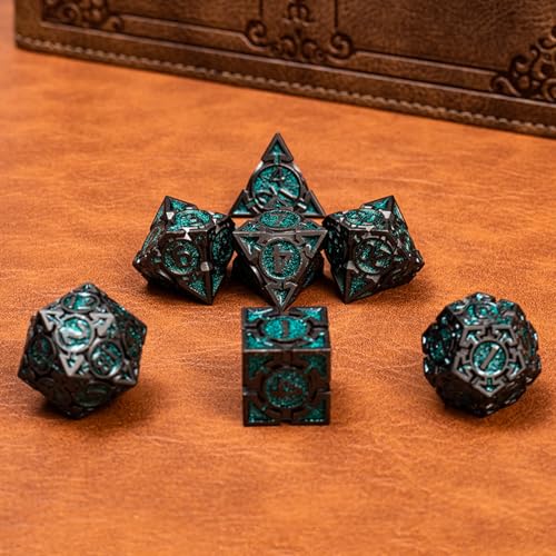 Metal DND Dice Set with Gift Box, Purple Black Sharp Edge Finish Heavy Polyhedral Dice, Designed for Dungeons & Dragons RPG DM and Players, for D&D, MTG RPG Meetings (Ranger) - color: Arrow-green