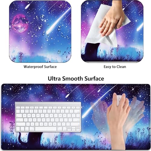 Large Gaming Mouse Pad+ Keyboard Wrist Rest Set, Ergonomics Memory Foam Mouse Mat Wrist Rest Support for Home Office, Waterproof Extended Mousepad 31.5x11.8in, Black Cat Starry Night Desk Pad - color: Yvb-mousepad-9-f-158