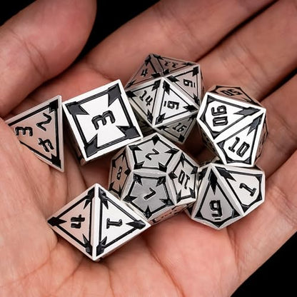 UDIXI Metal DND Dice Set, Metal Polyhedral Dice Set D&D for RPG (Silver) | 7-Pieces, Lozenge Pattern, Zinc Alloy Material, Gorgeous Gift Case, DM Gift, for Dungeons and Dragons Role Playing Games - color: Silver