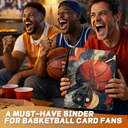 Basketball Card Binder with Sleeves, 9-Pocket Portable Card Protectors Album Holder Book with Zipper, Fits 900 Cards with 50 Removable Sleeves, Basketball Cards Display Storage Carrying Case -02 - color: Basketball-02