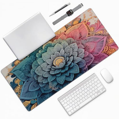 Large Mandala Design Mouse Pad, 35.4 x 15.7 Inch, Non-Slip Extended Gaming Pad, Bohemian Floral Pattern, for Office and Home Use - color: Mandala Pattern
