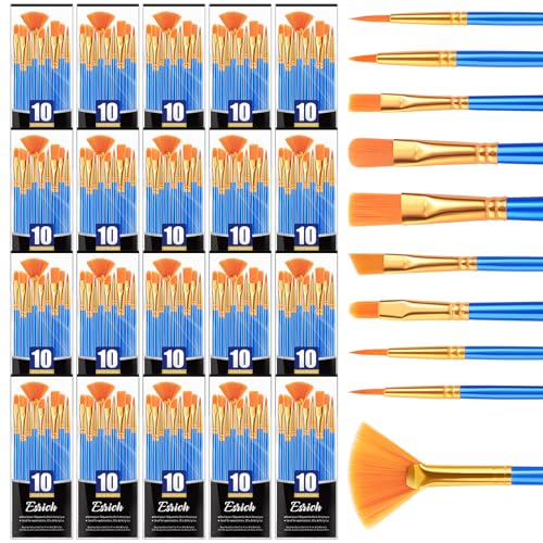 ESRICH Paint Brushes,20Packs 200Pcs Paint Brush for Acrylic Painting,Acrylic Paint Brush Set for Oil Watercolor,Body Face Rock Canvas, Small Paint Brushes for Kids Adult Drawing - size: 200p