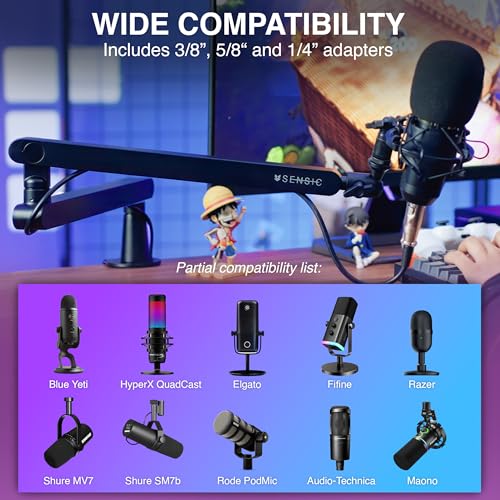 Sensic SA-30 LP Low Profile Microphone Boom Arm, 360° Rotatable Mic Stand, Low Profile Microphone arm for streaming with Cable Management, Professional Mic Arm, Mic Boom Arm Black