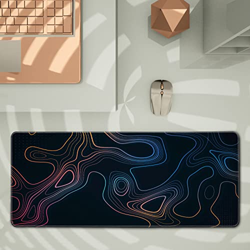Topographic Contour Map XL Mouse Pad 31.5 x 11.8 Inch Gaming Mousepad Extended Large Mousepad with Nonslip Rubber Base Stitched Edges Laptop Desk Pad Home Office Supplies - color: Black Topographic 3