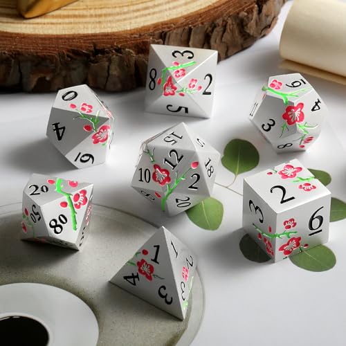 Metal DND Dice, DNDND 7 PCS Glow in The Dark Metallic D&D Dice Set with Gorgeous Gift Case for Dungeons and Dragon Tabletop Game (Glow in The Dark Pink) - color: Flower Glow Pink