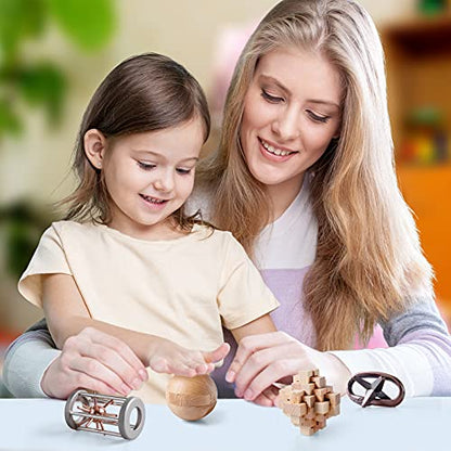 4Pcs Wooden and Metal Puzzles Gift for Kids and Adult Educational Toys Office Toys 3D Unlock Interlock Assorted Brain Teasers Puzzles - style: Stlyle E