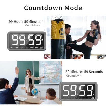 Large 7.8" Digital Timer, Magnetic LED Timer for Kitchen & Classroom | USB-C Rechargeable, Up to 99 Hours Count Up & Countdown Timer with 3 Brightness Levels, 4 Alert Modes and 3 Volume Levels - color: Space Grey