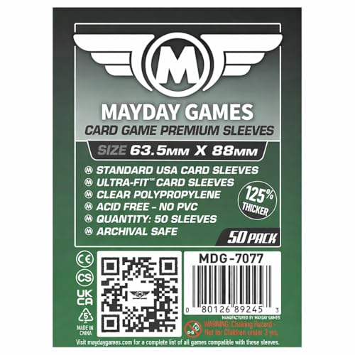 MayDay Games 63.5x88mm Card Sleeves Premium Bundle (4x50 Pack, 200 Sleeves) – 90 Micron Clear Polypropylene, Acid-Free & PVC-Free, Board Game Card Protection – SKU MDG-7077
