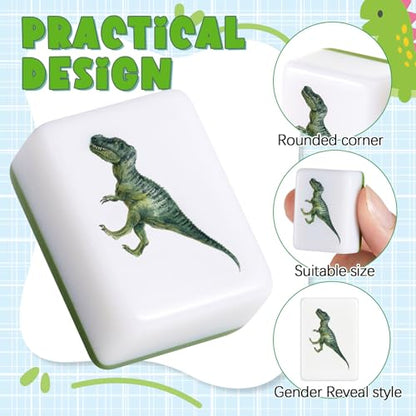 Hollowfly 2 Player Mahjong Block Set with Storage Bags 65 Tiles 30 mm Dinosaur Mahjong Push Tile Game with Dinosaur Pattern No DIY Required for Friend Family Game Night Party Gift - style: Dinosaur