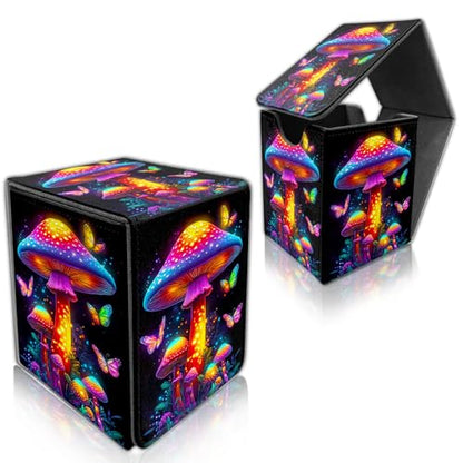 for MTG Deck Box, Trading Card Storage Case Holds 100+ Sleeved Cards, Neon Mushrooms and Butterflies Magnetic Closure Durable Deck Holder for Magic The Gathering, TCG & Commander - color: Neon Mushrooms and Butterflies