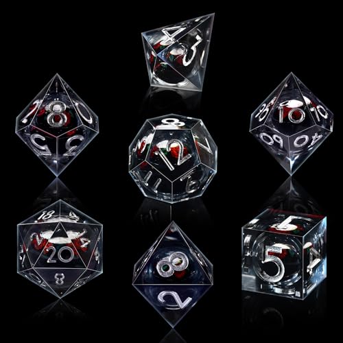 AUSTOR 7 Die DND Dice Set 7 Pieces White Skull Resin Dice Role Playing Sharp Edge Dice D20 D12 D10 D8 D6 D4 with Case for Dungeons and Dragons - color: White Skull