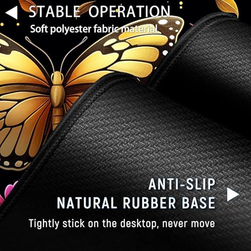 Large Gaming Mouse Pad+ Keyboard Wrist Rest Set, Ergonomics Memory Foam Mouse Mat Wrist Rest Support, Waterproof Extended Mousepad 31.5x11.8in, Colorful Butterflies and Flowers Desk Pad - color: Yvb-mousepad-9-f-170