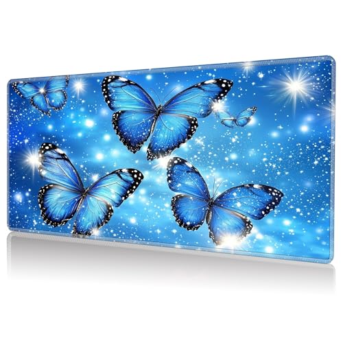 Playmat for MTG, Game Play Mat Card Game Playing 24 x 14 inches Tabletop Magic Play Mats Non-Slip Rubber Base and Stitched Mousepad Desk Mats Playmats for MTG TCG,Blue Butterflies - color: Blue Butterflies, size: NO Zones