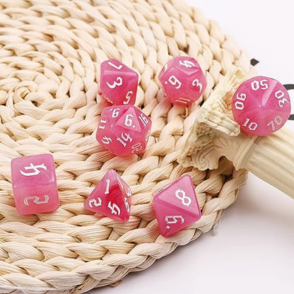 7PCS Polyhedral DND Dice, D&D Dice Set Filled with Pink and White Swirls for Role Playing Dice Games as DND RPG MTG Table Games - color: Pink and White