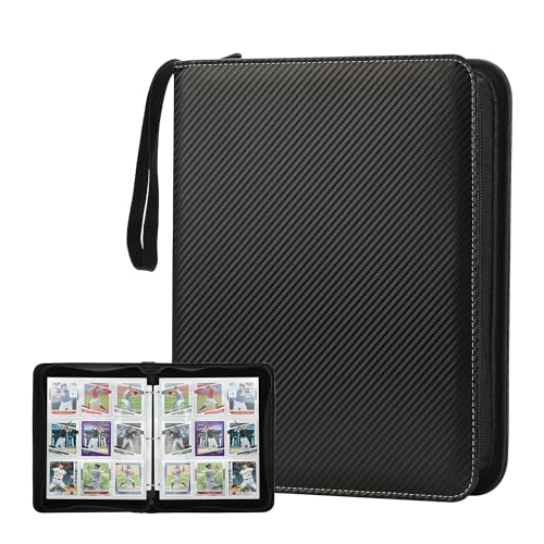 Trading Card Binder with Sleeves 9 Pocket Premium 720 Double Sided Pocket PU Card Collection Binder, Collectible Albums Card Folder for MTG, TCG, Sports Cards - color: CARBON FIBER BLACK 01