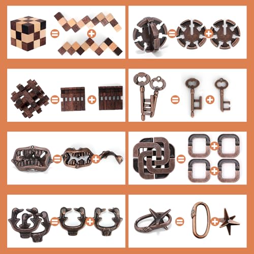 8 Pcs Brain Teaser Puzzles for Adults Teens - Wooden Puzzles 3D Puzzle Game Toys for Adults Teens - Metal Unlock Interlocking Puzzle Adult IQ Education Smart Toys - style: Style C